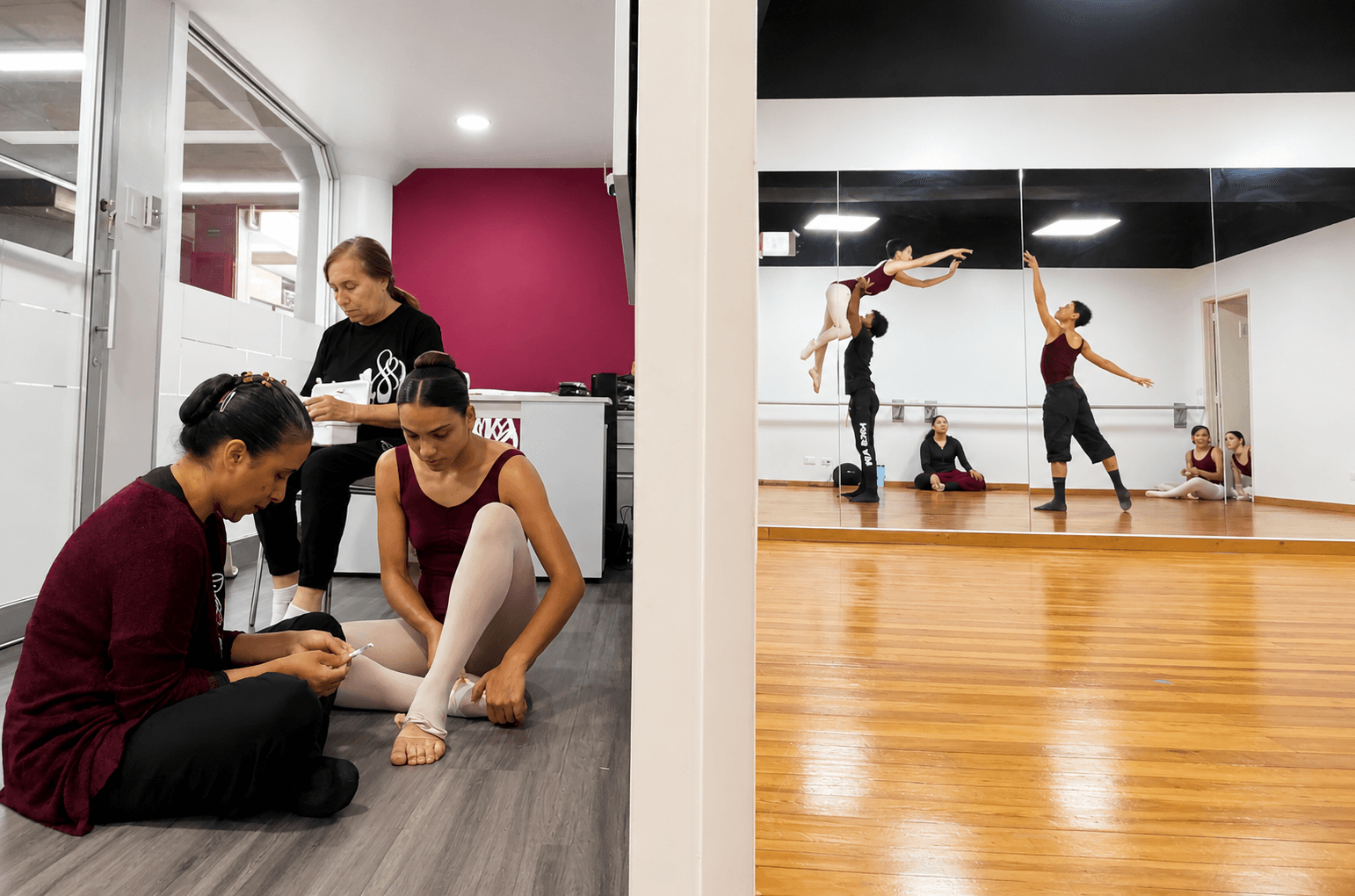 Ensayo grupal con alumnas practicando